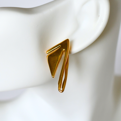 ALNEA gold stainless steel earring on ear - Alogan