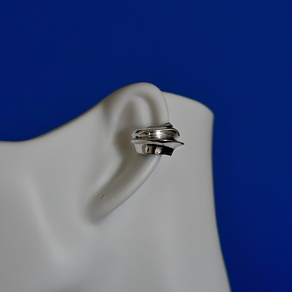 LAMES stainless steel ear cuffs in silver on ear - ALOGAN