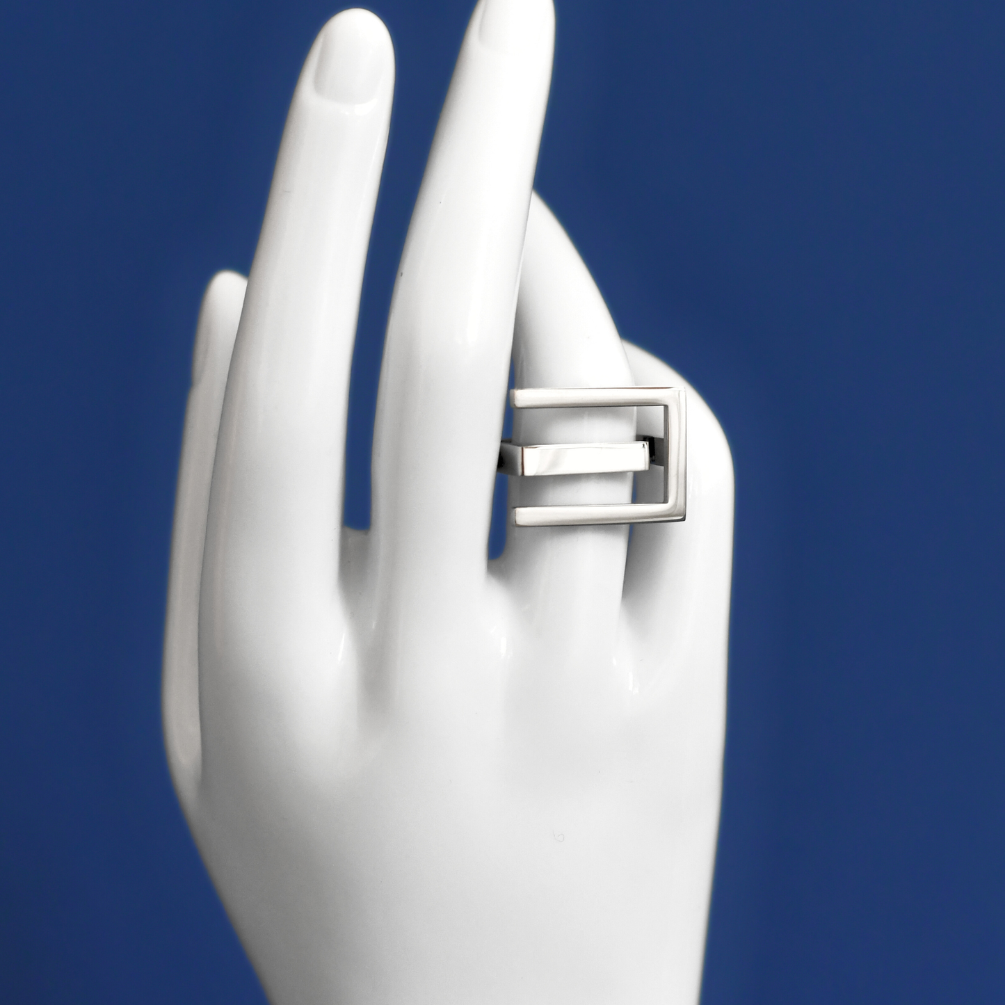 PROLIBE stainless steel statement ring in silver on finger