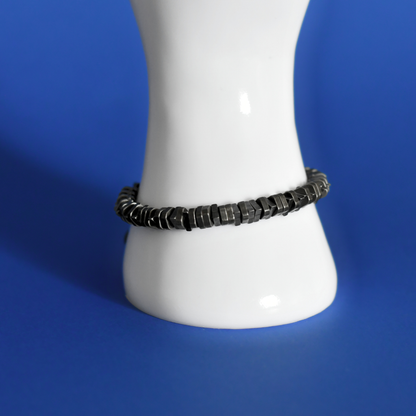 SILEX Stainless steel futuristic bracelet with stones on hand